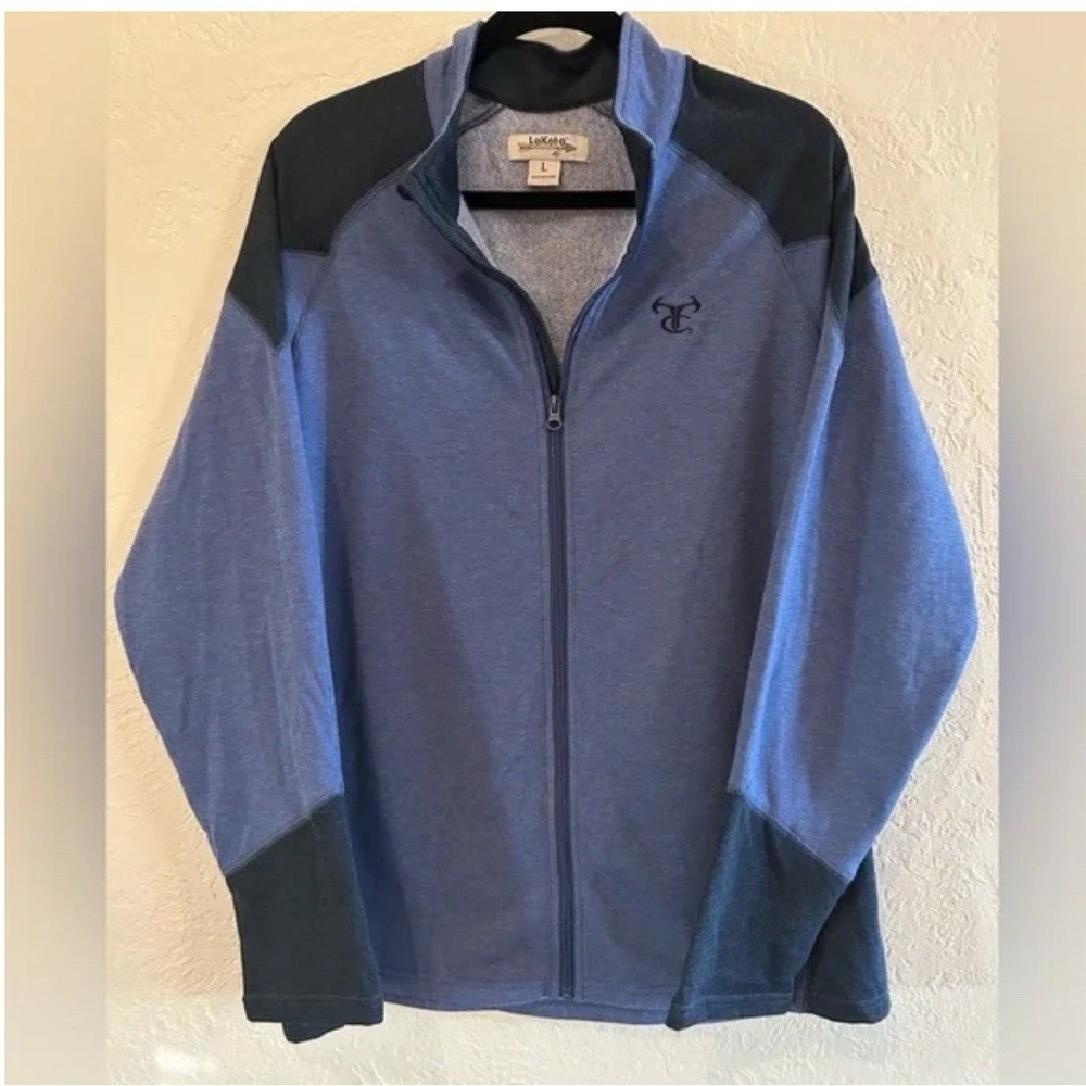 Lakota Performance Mens Blue Black Colorblock Full Zip Jacket Mock Neck Large